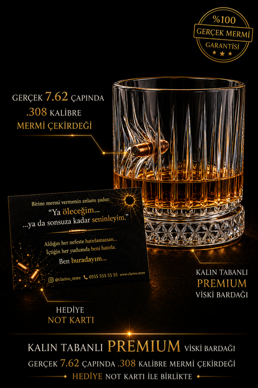 🏴‍☠️ Gerçek 7.62 Çaplı 308.Kalibre Mermi Çekirdeği Detaylı PREMİUM içki Bardakları
