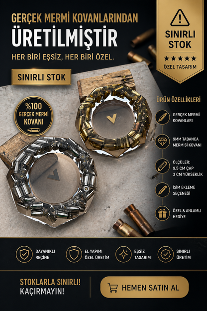 🏴‍☠️ (Tasarım Küllük )Gerçek  9MM Mermi Kovan'lı