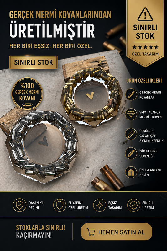 🏴‍☠️ (Tasarım Küllük )Gerçek  9MM Mermi Kovan'lı