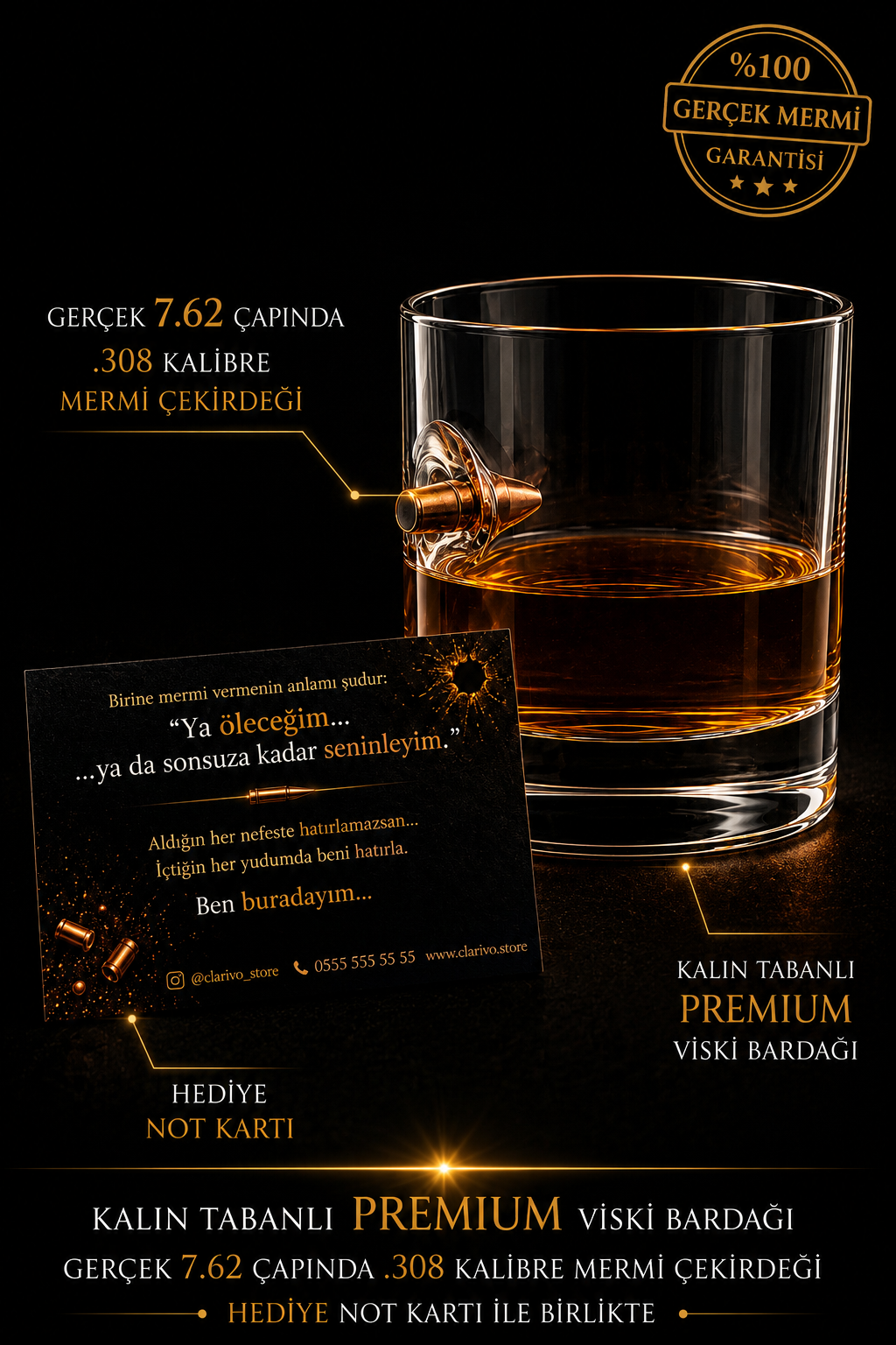 🏴‍☠️ Gerçek 7.62 Çaplı 308.Kalibre Mermi Çekirdeği Detaylı PREMİUM içki Bardakları
