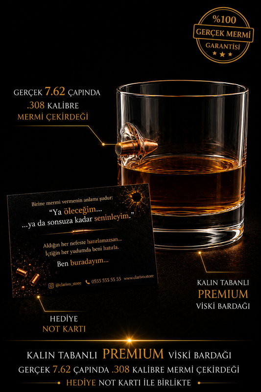 🏴‍☠️ Gerçek 7.62 Çaplı 308.Kalibre Mermi Çekirdeği Detaylı PREMİUM içki Bardakları