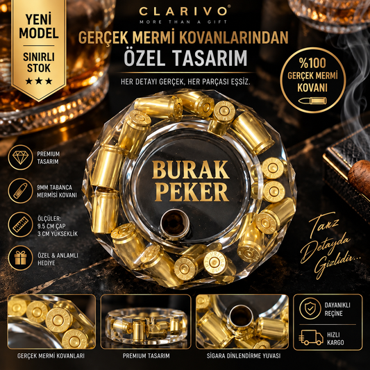 🏴‍☠️ Tasarım Küllük Gerçek  9MM Mermi Kovan'lı