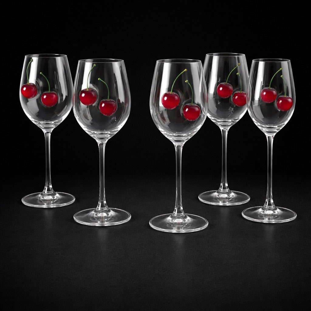 🍒 Kiraz Detaylı Şarap Bardağı – Clarivo 🍷 (EN ÇOK SATAN)