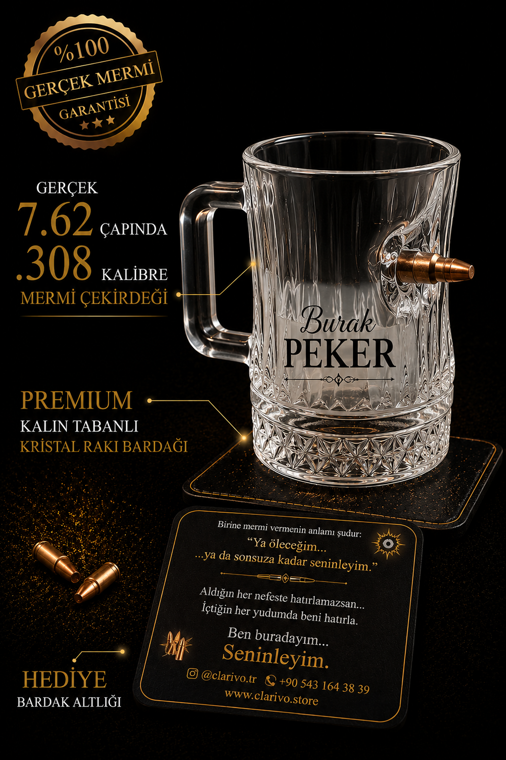 🏴‍☠️ Çay Bardağı  ( Gerçek 7.62 Çaplı 308. Mermi Çekirdeği Detaylı )