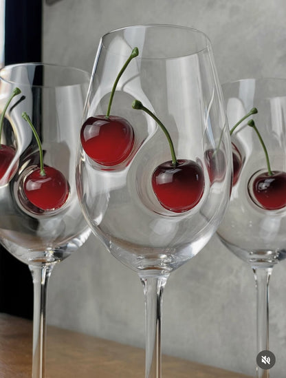 🍒 Kiraz Detaylı Şarap Bardağı – Clarivo 🍷 (EN ÇOK SATAN)